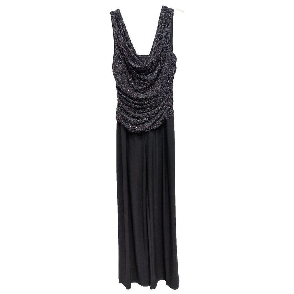 Rose & Ali Jumpsuit Womens‎ 6 Black Shimmer Sequin Cowl Neck Sleeveless Formal